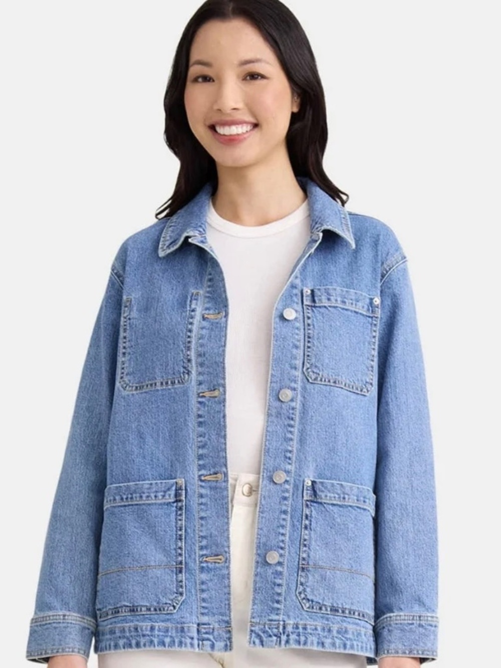Time and True Blue Denim Utility Chore Jacket Sz M Gorpcore Americana Workwear